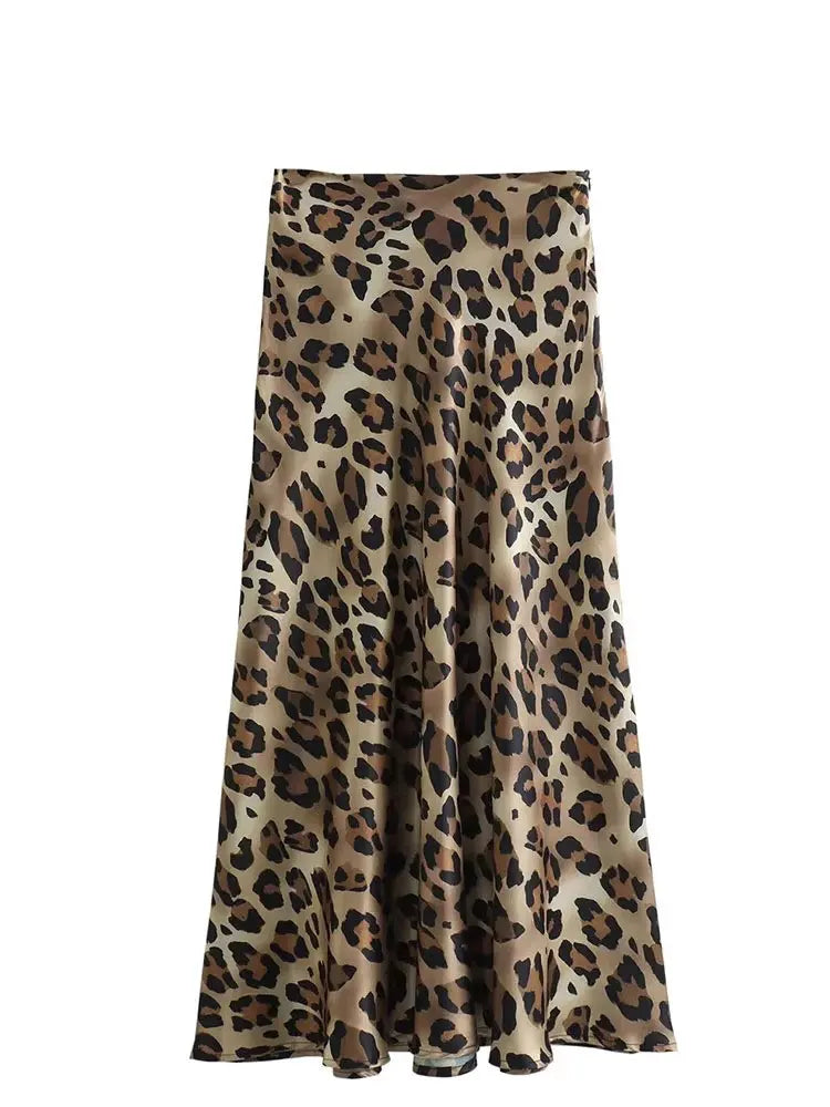HH Women Fashion Leopard Print Skirt Vintage High Waist Midi Skirts Elegant Women Summer Casual Streetwear Skirt