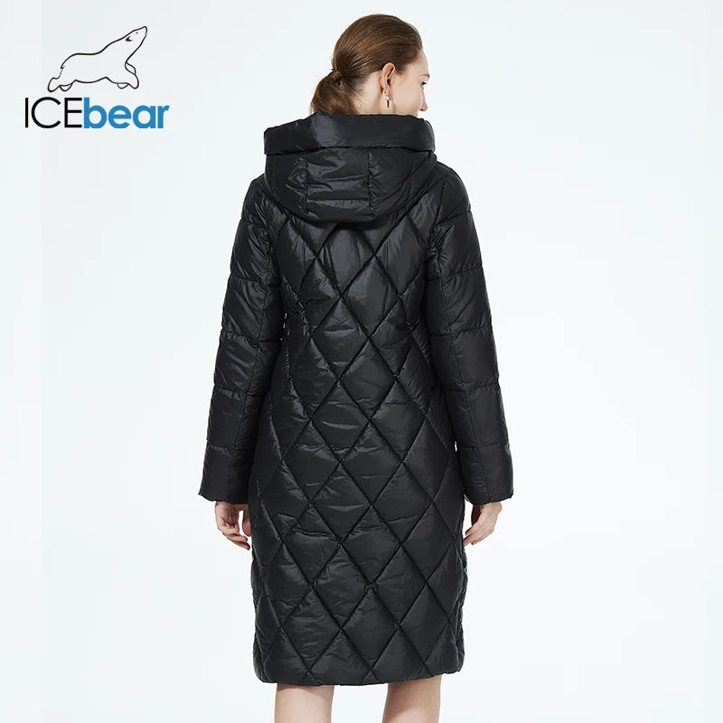 ICEbear-Women's Diamond Quilted Jacket, Lengthened Style, Padded Parka, Warm Cotton Coat, Lengthened, Winter, 2023, GWD22631D