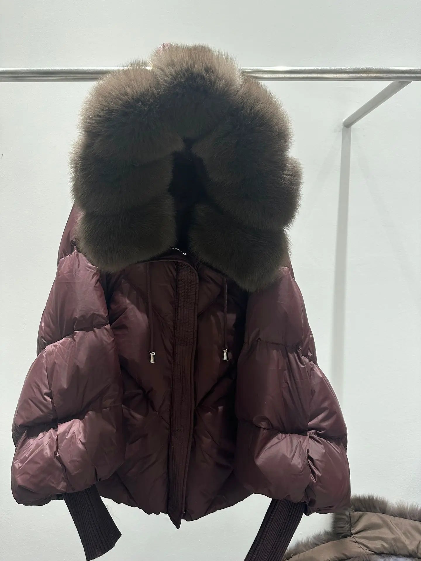 Winter Natural Large Fur Collar Hooded Down Jacket Women White Duck Down Solid Outwear Female Warm Quilted Lantern Sleeve Jacket