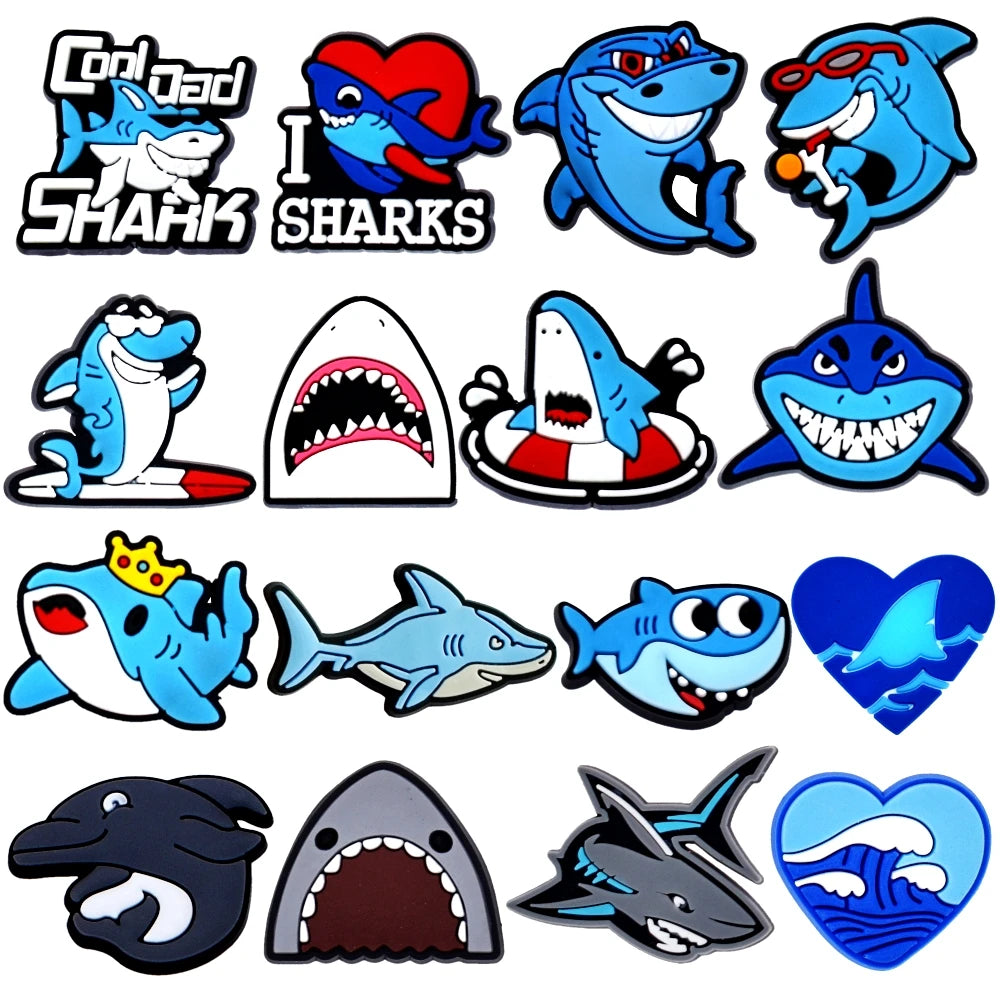 Lovely 1PCS Cartoon Shoe Charms Shark Icon Garden Shoe Accessories For Kids Party Gifts Boys Wristband Animal Button DIY