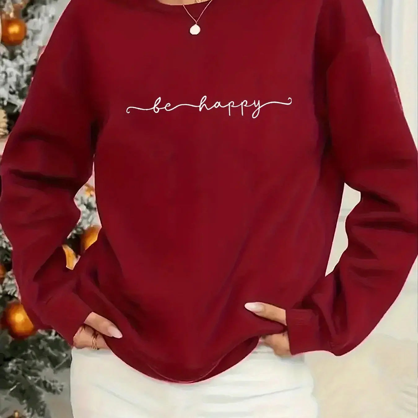 Women's Casual Heart Print Pullover Sweatshirt Geometric Design Long Sleeve Round Neck Machine Washable Regular Fit for Autum