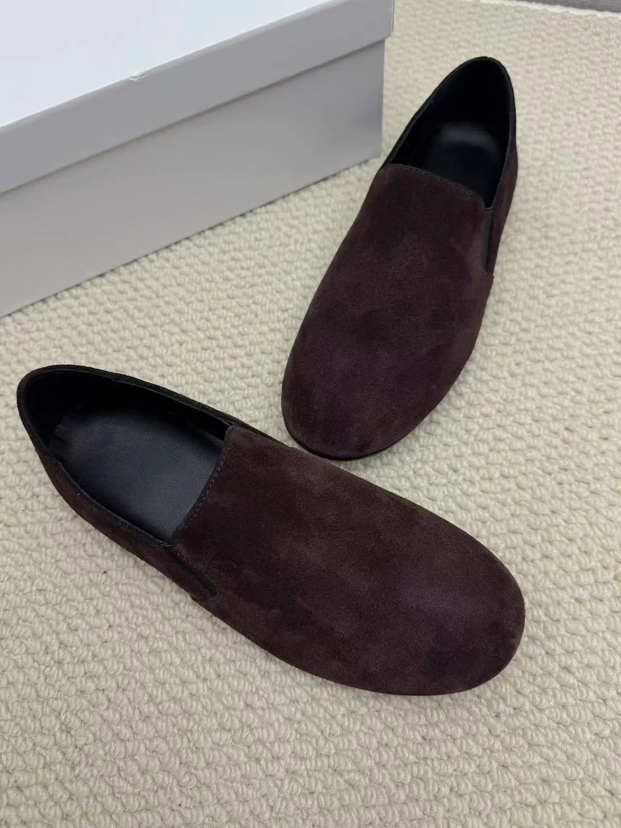 L2517  Slip-On Rubber Sole Loafers Old Money Casual Style Susde Genuine Leather Solid Shoes For Women 2025 New Spring