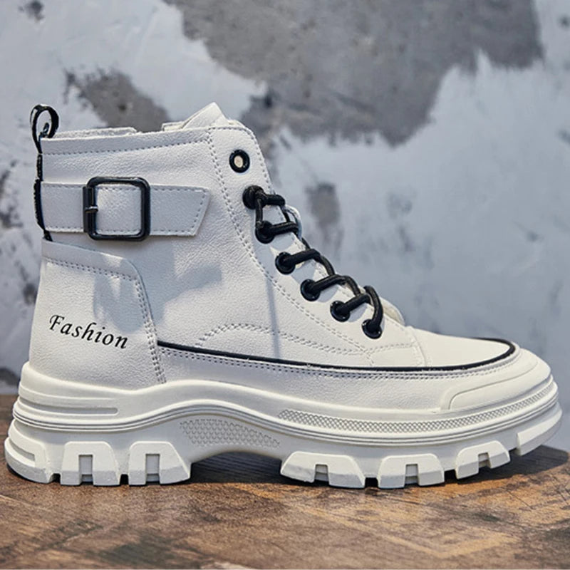 100% Genuine Leather Winter Shoes Women Fashion Modern Boots Brand Ladies Ankle Boots Thick Sole Height Increasing 4cm D238