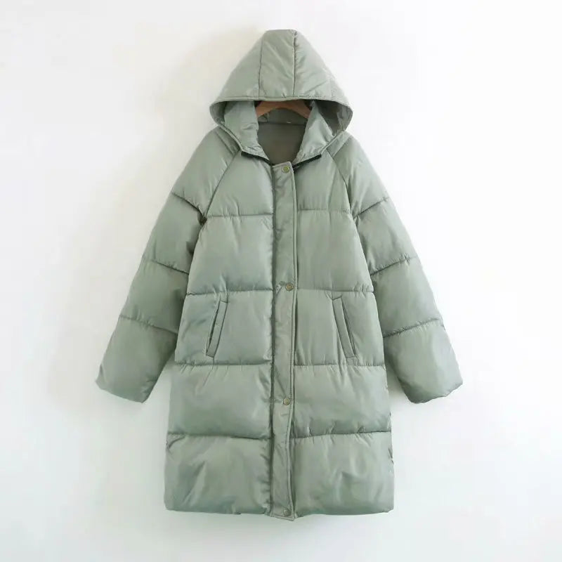 Winter Medium long Padded Coat Thickened And Widened Over The Knee Hooded Padded Coat Bread Coat Ladies Coat
