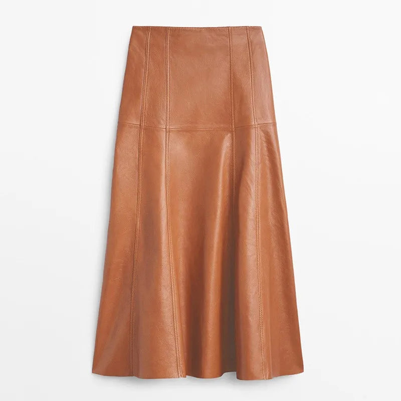 Genuine Leather Skirt for Women 2025 NEW Fashion High Waist Stitching Ladies Elegant Mermaid Skirts Chic Women Sheepskin Skirt