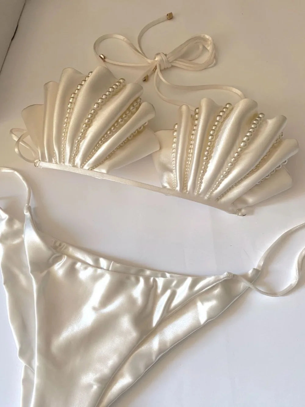 Premium Pearl Shell White Bikini Female Pure Mermaid Princess Small Breasts Gathering Swimsuit Seaside Vacation Swimsuit