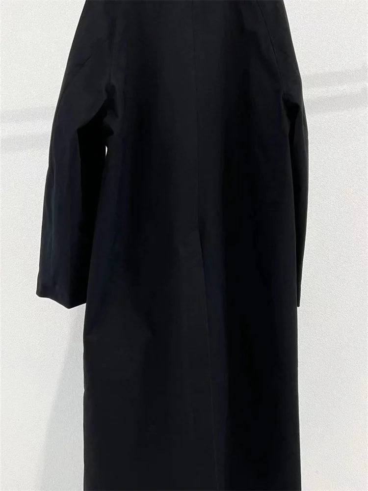 Women's Turn-Down Collar Long Coat Fashion Long-Sleeved Female Straight Back Slit Zipper Warm Jacket Top