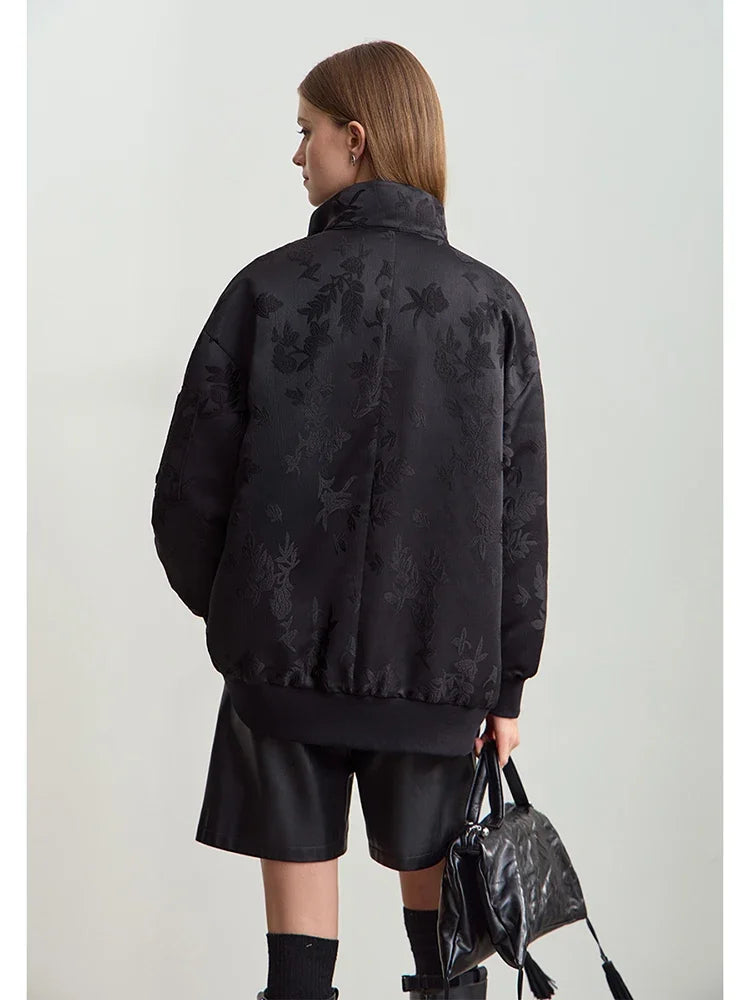 Amii Double Neck Down Sleeve Jacquard Solid Baseball Jacket Thickened Parkas 2025 Winter Women's Casual Loose Coats 12444198