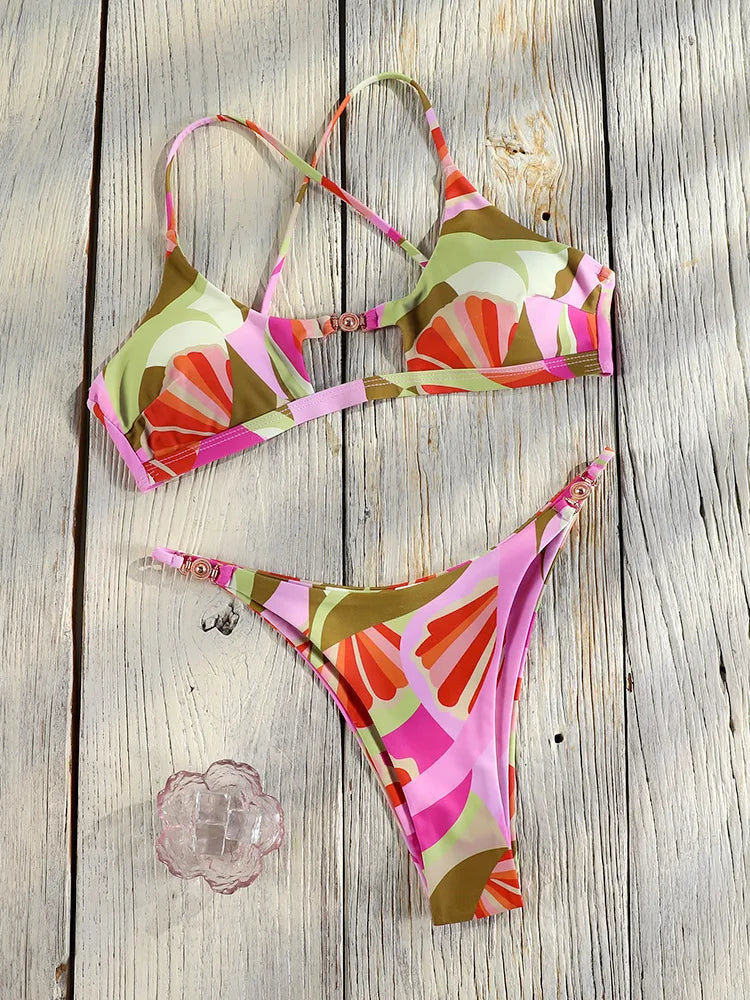 Miyouj Printed Bikini Sets 2025 Swimsuits Bandage Bathsuit Women's Swimwear Hollow Out Bathwear Sexy Two Piece Suit New Bikinis