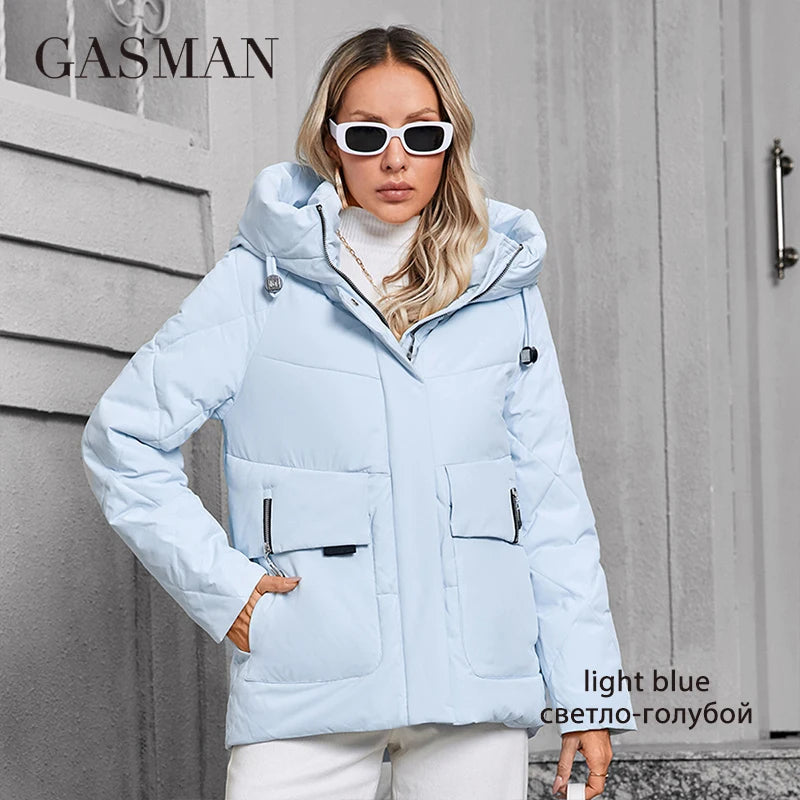 GASMAN 2024 Winter Down Jacket Collection Fashion Solid Stand-up collar Women Coats Elegance Hooded Women's jackets 83278