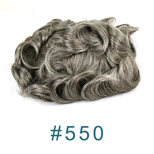 80%Density 0.02mm HD Poly Thin Skin Grey 220# 610# Invisible Natural Hairline Blonde Men Toupee Full Vioop Human Hair Prosthesis