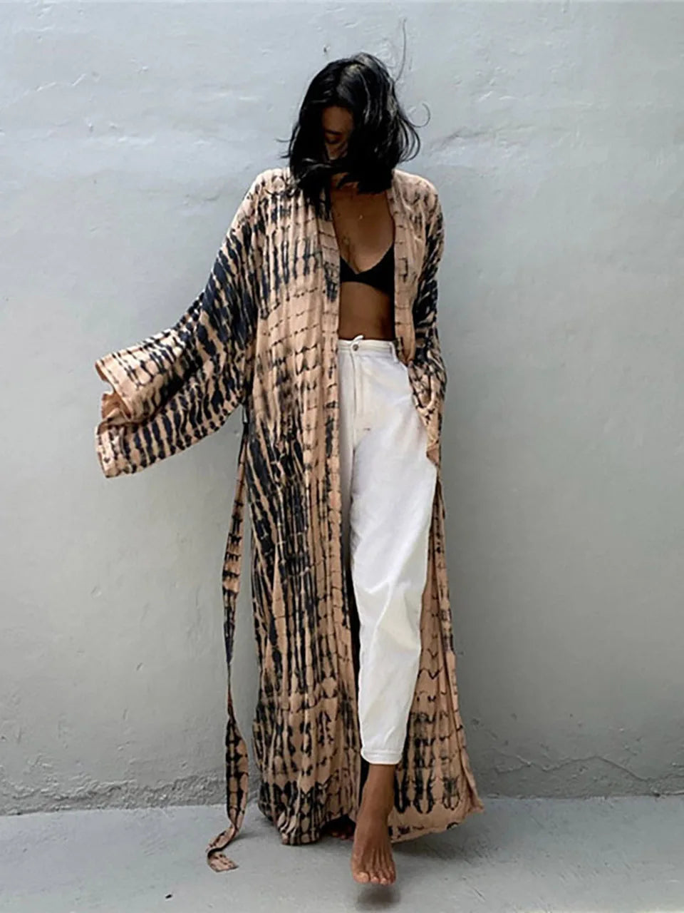 Beach Kimono for Women Swimsuit Cover-ups boho Fashion Tie-dye Tunic Cape Dress Summer Holiday Bikini Cover Up Pareo Robe