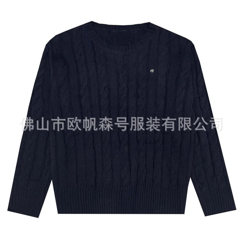 Classic Knitted round Neck Sweater Embroidered Basic Twist Autumn Winter Trendy Brand New LF Small Label Small Horse