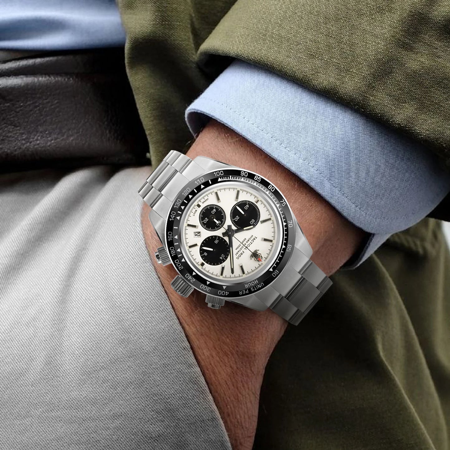 Tactical Frog VS75 Solar Chronograph Men Watch V2 41mm Quartz Movement Sapphire C3 Luminous 20Bar Waterproof Luxury Wrist Watch