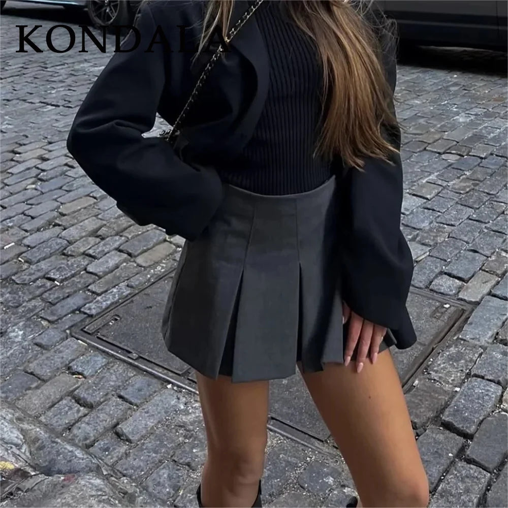 KONDALA 2025 Fall Winter Women Casual Tierred Mini Skirts Fashion Vintage Solid High Wasit Ruffles Pleated Sexy Shorts Skirts