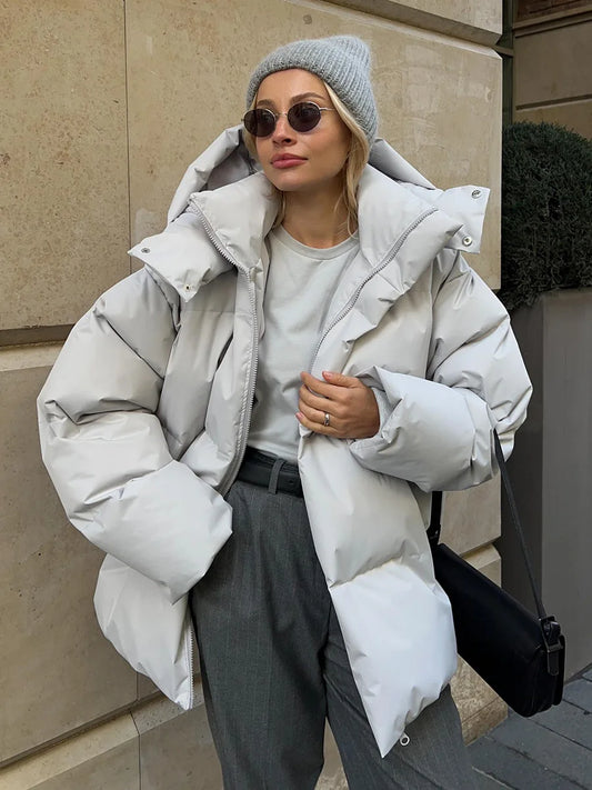 Winter Solid White Duck Down Thick Parka Coat Women Padded Jacket Female Warm Zipper Casual Hooded Pocket Cotton Outwears Jacket