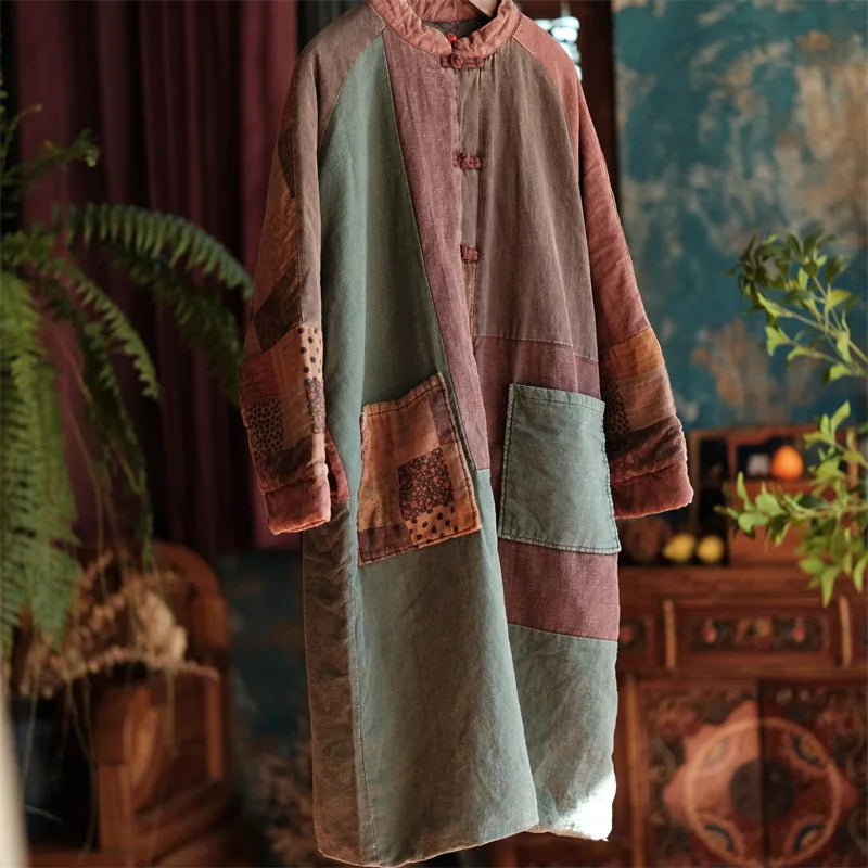 Johnature Women Winter Vintage Parkas Stand Long Sleeve Button Plus Cotton Winter Coats 2025 New Chinese Style Women Parkas