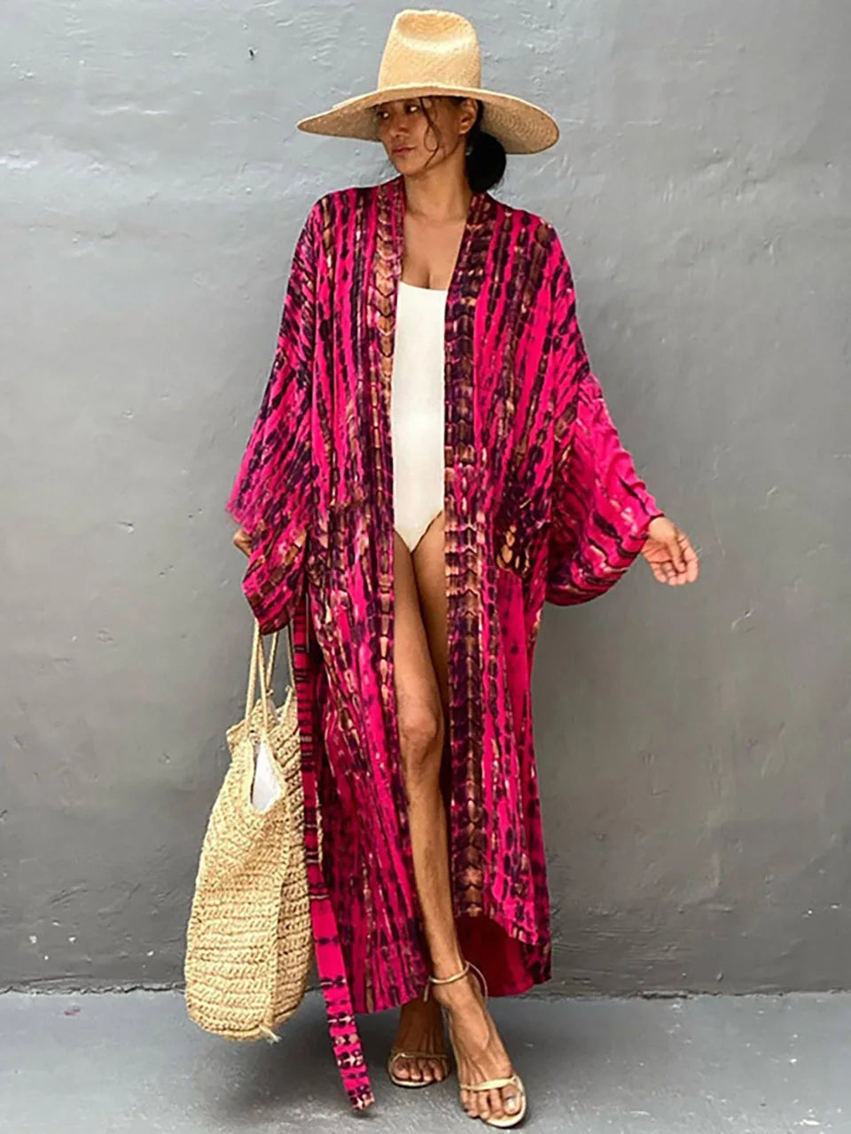 Beach Kimono for Women Swimsuit Cover-ups boho Fashion Tie-dye Tunic Cape Dress Summer Holiday Bikini Cover Up Pareo Robe