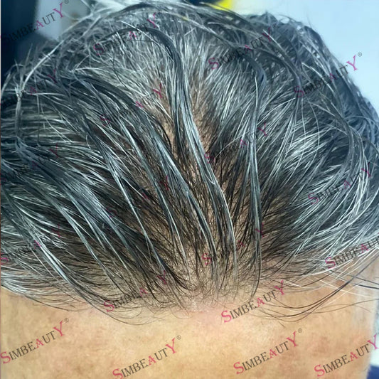 80%Density 0.02mm HD Poly Thin Skin Grey 220# 610# Invisible Natural Hairline Blonde Men Toupee Full Vioop Human Hair Prosthesis
