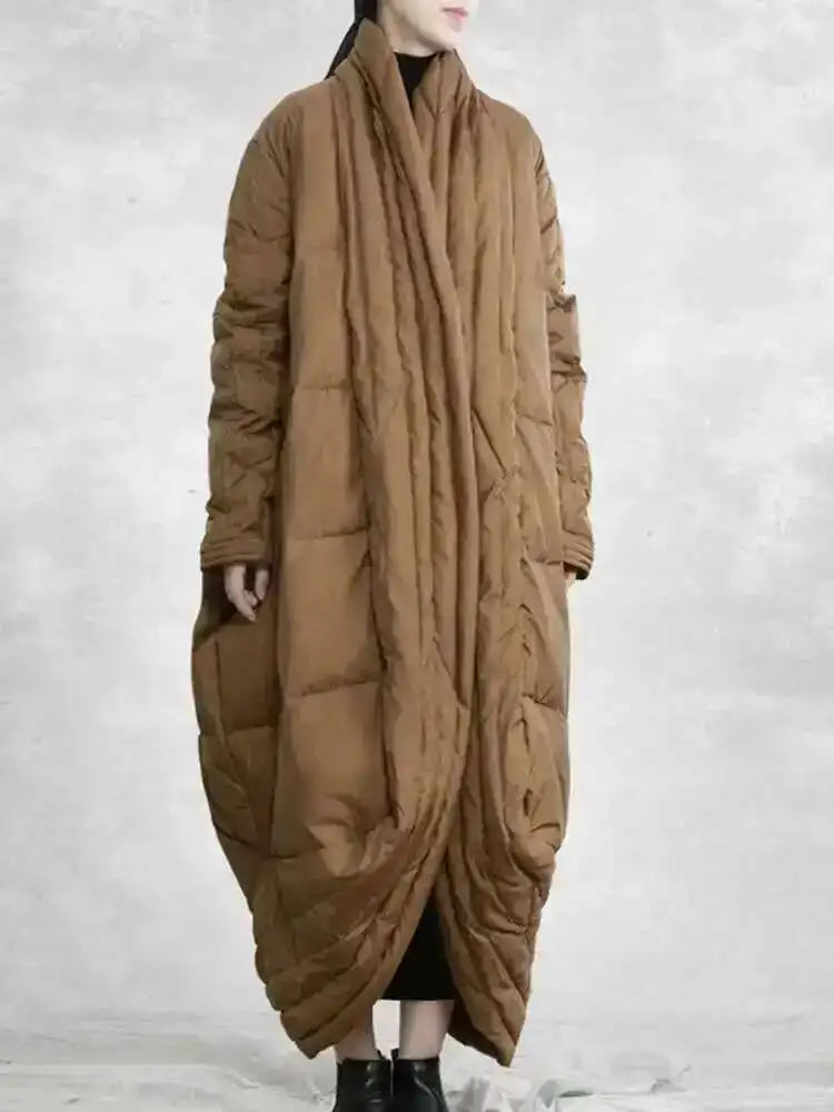 EAM Camel Big Size Thick Warm Long Down Jacket New Long Sleeve Warm Women Parkas Fashion Tide Autumn Winter 2025 31A1074