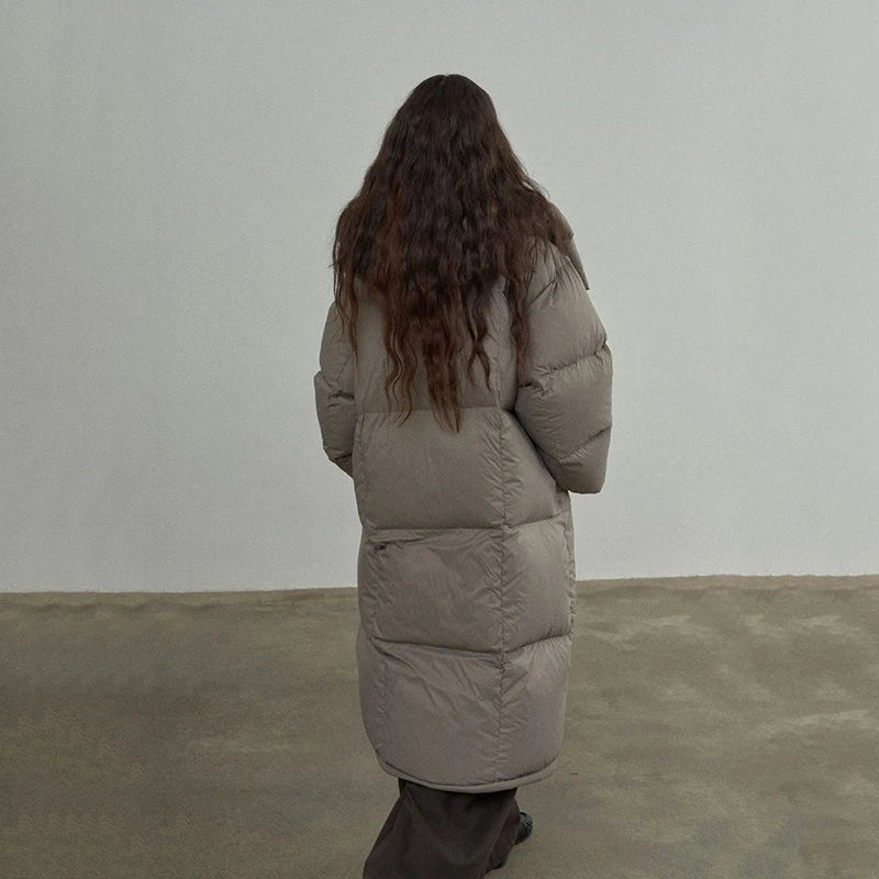 Winter Hooded Mid-length Down Jacket Women Loose Thick 90 White Duck Down Jacket Female Windproof Long Over Knee Down Parka Coat