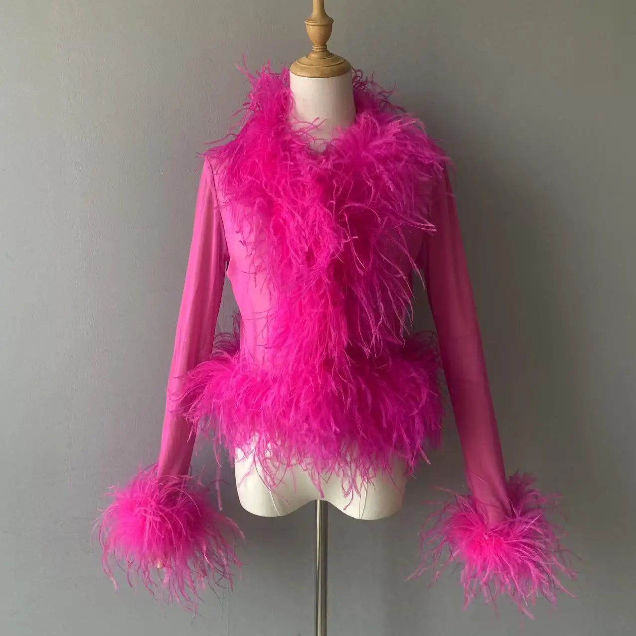 Jxwatcher Women's Sexy Mesh Feather Tops Spring Summer Ladies Vintage Celebrity Real Ostrich Feather Coat Fashion Party Wear New