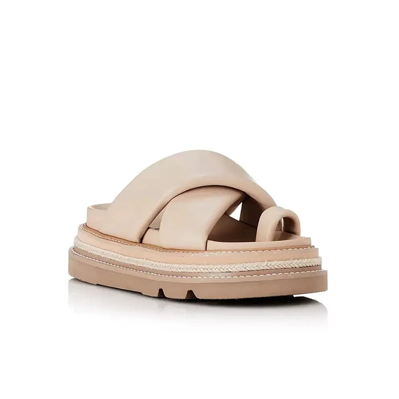 ALIAS MAE 2024 Summer New Women's Beach Slippers Master Quality Genuine Leather Handmade Trendy Style Classic Solid Color