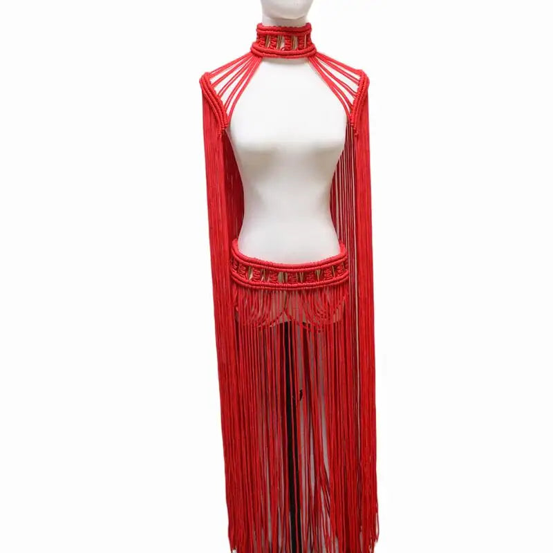 Tassel Hand Crochet Knitted Women Bikini Cover Ups 2023 Summer Holiday Beach Bathing Suit Sexy Hollow Out Skirts Matching Set