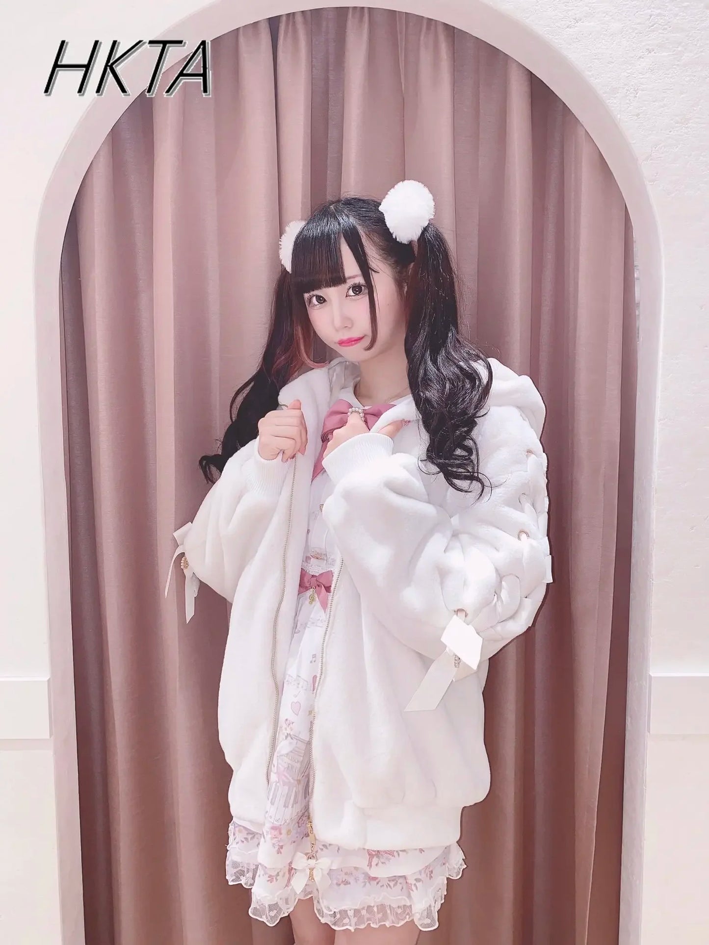 High Quality Japanese Winter New Sweet Cute Mine Cute Rabbit Ear Plush Cotton Coat Jacket Girl Lolita Fur Coats Women Parkas