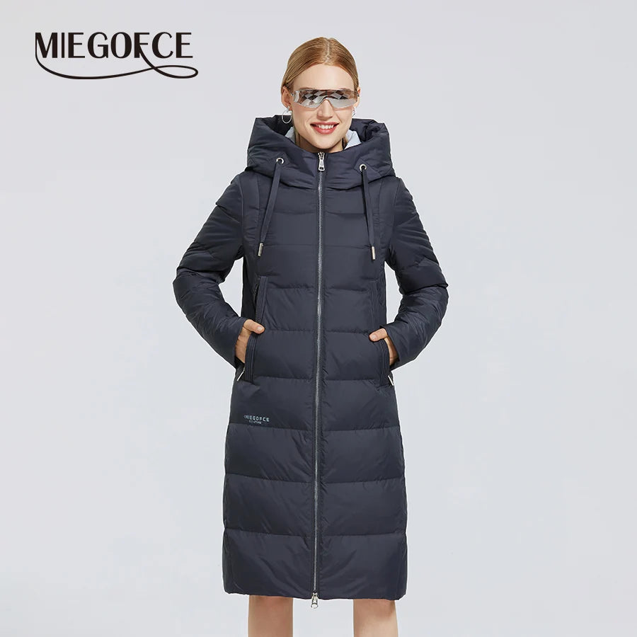 MIEGOFCE Winter Elegant Women Outwear Long Cotton Women's Jackets Hooded Warm Windproof Female Coats Zipper Stand Collar Parka