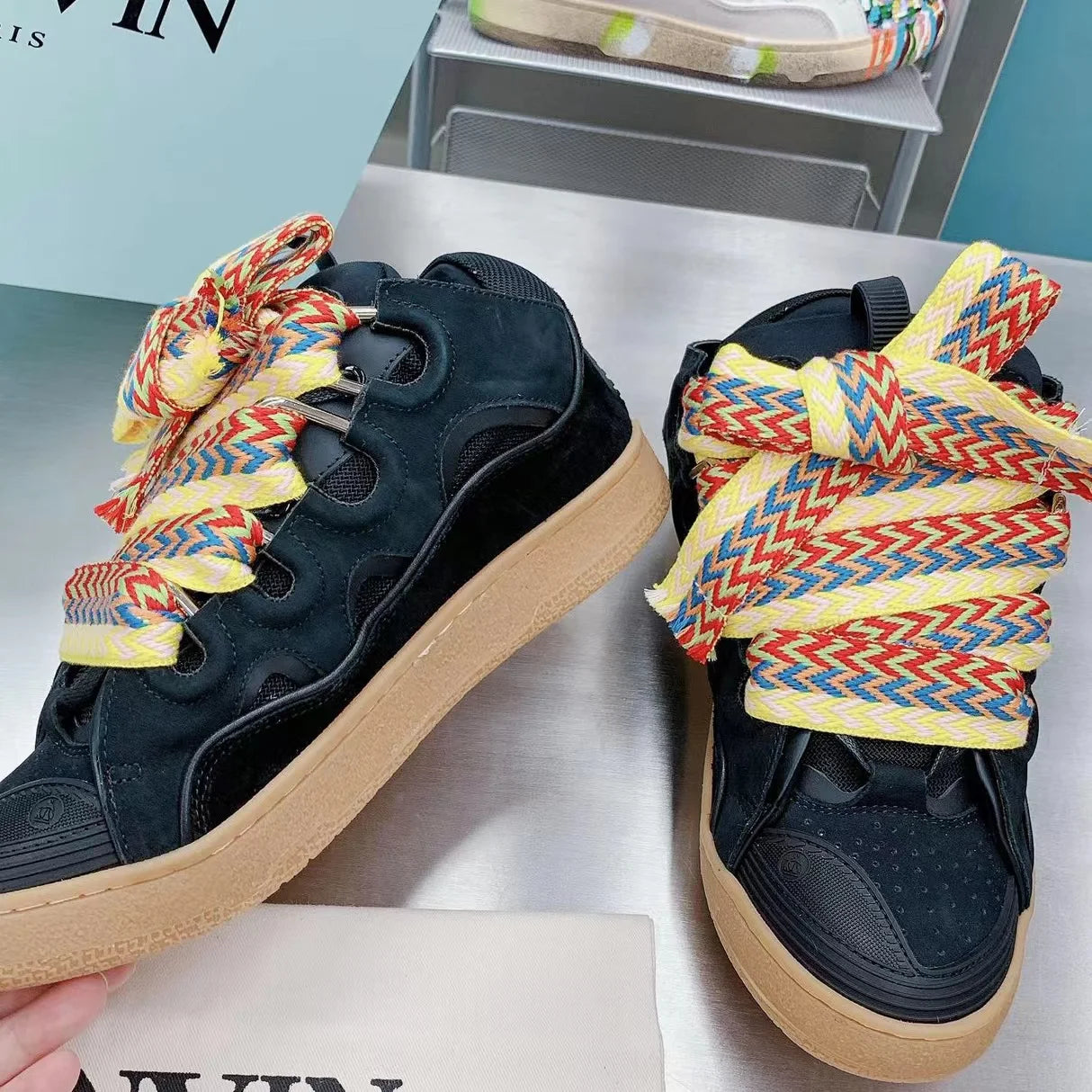 New Designer Slippers Sneakers Flat Shoes Women Luxury Brand Trainer Lace Up Men Top Quality Thick Laces Skateboard Shoes Unisex