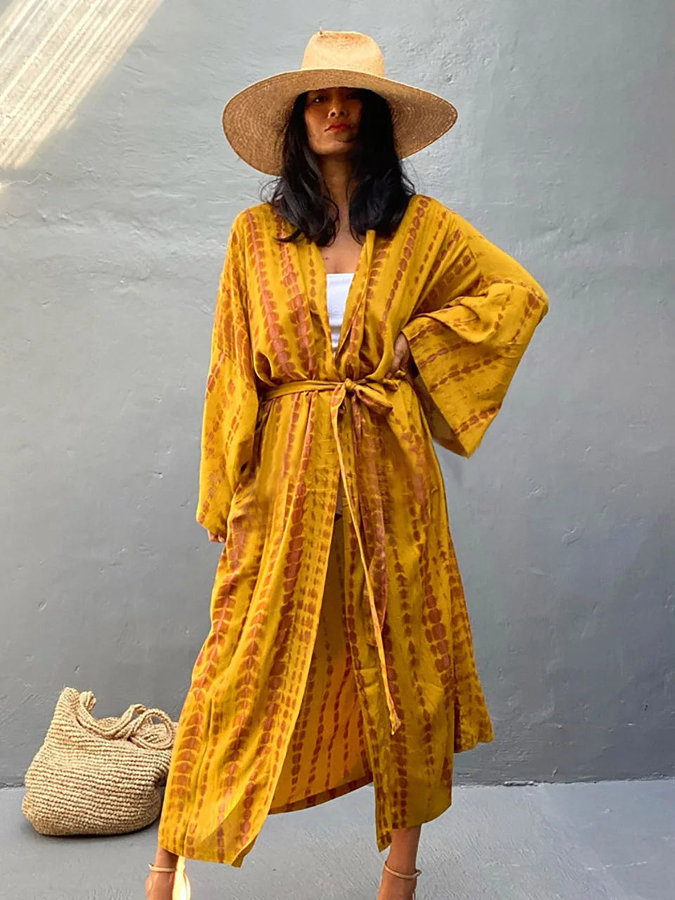 Beach Kimono for Women Swimsuit Cover-ups boho Fashion Tie-dye Tunic Cape Dress Summer Holiday Bikini Cover Up Pareo Robe