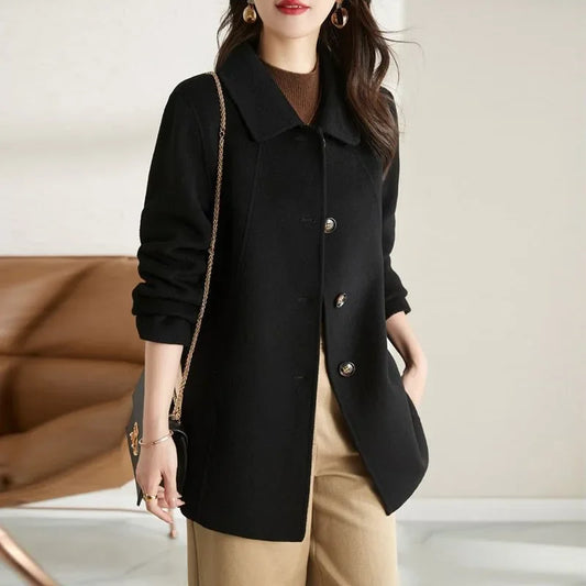Korean Style Elegant High End Autumn Winter New Coat Medium Length Slimming Doll Collar Small Size Woolen Jacket for Women