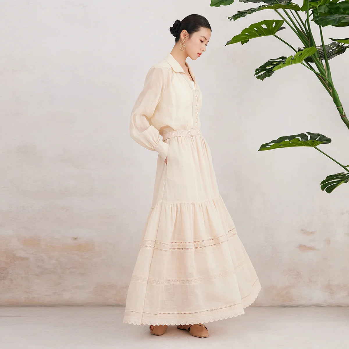 K3093W 100% Ramie Half Skirt High Quality Luxury Women's Clothing Spring Summer Hollow out  long skirts