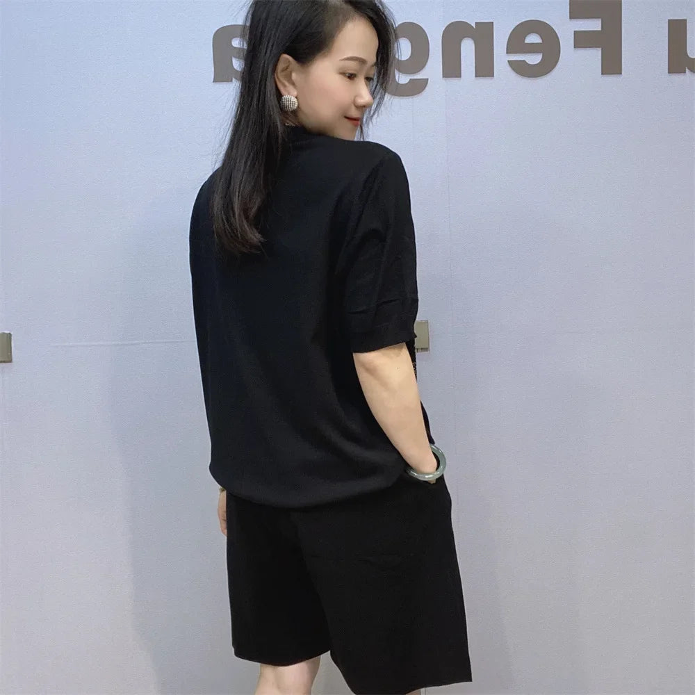 Diamonds Cartoon Short Sets Women Summer Clothes Loose Casual Tracksuit Knitting Tops and Shorts Two Piece Sets Womens Outifits