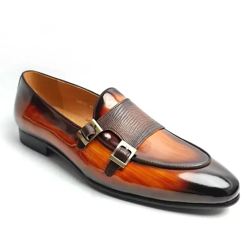 Men's Patent Leather Loafers Elegant Monk Buckle Slip-On Dress Shoes for Wedding,Party & Formal Events Casual Genuine Leather