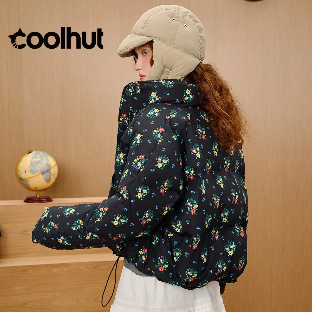 COOLHUT Women's New Printed Short Puffer Jacket Winter Coat Fashion Loose Fit Quilted Padding for Petite Trendy Casual Outerwear