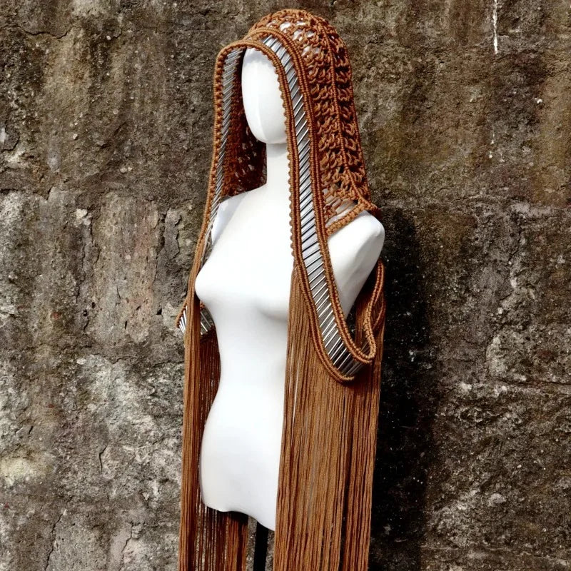 Leosoxs Handmade Crochet Knitted Cover Ups Sleeveless Women Long Cloak 2024 Summer Holiday Beachwear Sexy Solid Tassel Outfits