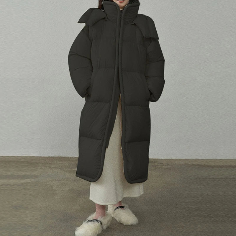 Winter Hooded Mid-length Down Jacket Women Loose Thick 90 White Duck Down Jacket Female Windproof Long Over Knee Down Parka Coat