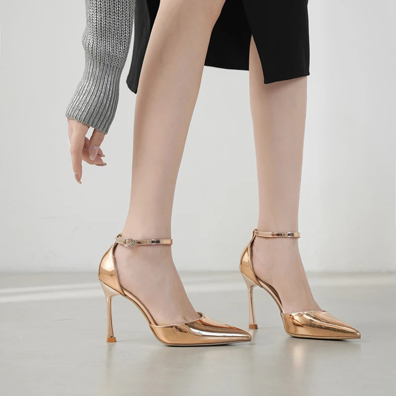 2025 New Summer Sandals Women Patent Leather High Heels Women Sandals Fashion Pointed Toe Women Pumps Shioes