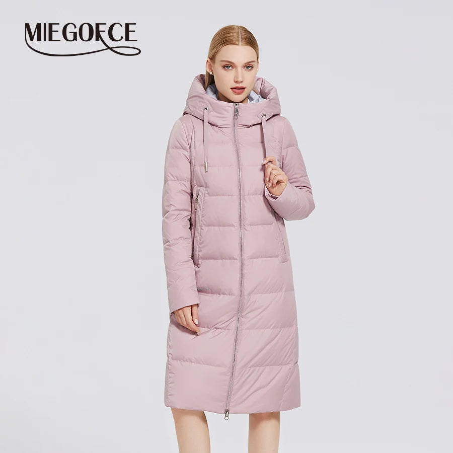 MIEGOFCE Winter Elegant Women Outwear Long Cotton Women's Jackets Hooded Warm Windproof Female Coats Zipper Stand Collar Parka