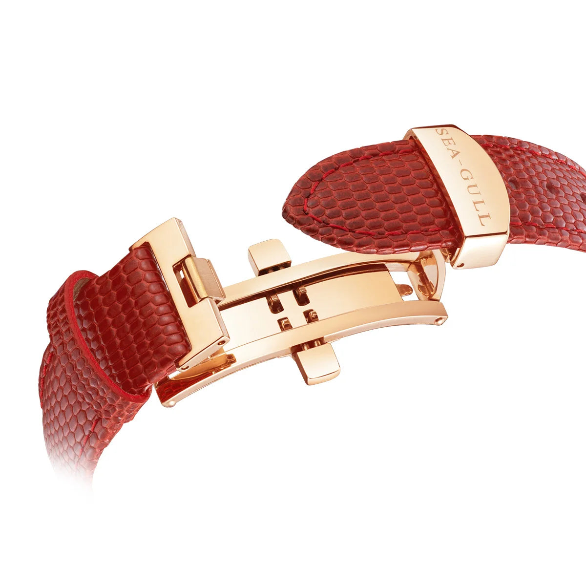 Seagull Fashion Women's Watch Red Luxury Zircon Skeleton Womens Mechanical Automatic Ladies Wristwatch Montre Femme 719.403LK