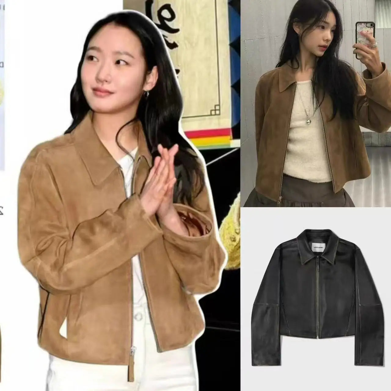 Lowclas*ic Silver Gold Suede Jaet Zipper Flip Collar Slimming Outerwear Women's Commute Sle Regular Length Autumn 2025