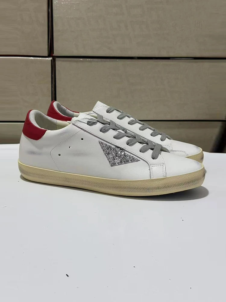 Spring Summer Fashion Party Casual Low-top Shiny Shoelaces Shoes Women's Sequins Round Toe Patchwork Flat Bottom Sports Shoes