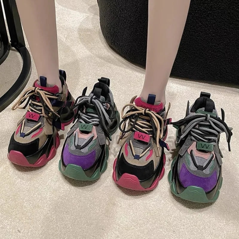 Womens Sneakers Shoes 2024 Fashion Platform Tennis Female Woman-shoes Designer Thick Sole Trainers Casual New Roses High Lace-Up