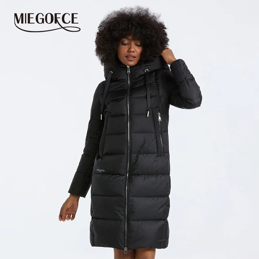 MIEGOFCE Winter Elegant Women Outwear Long Cotton Women's Jackets Hooded Warm Windproof Female Coats Zipper Stand Collar Parka