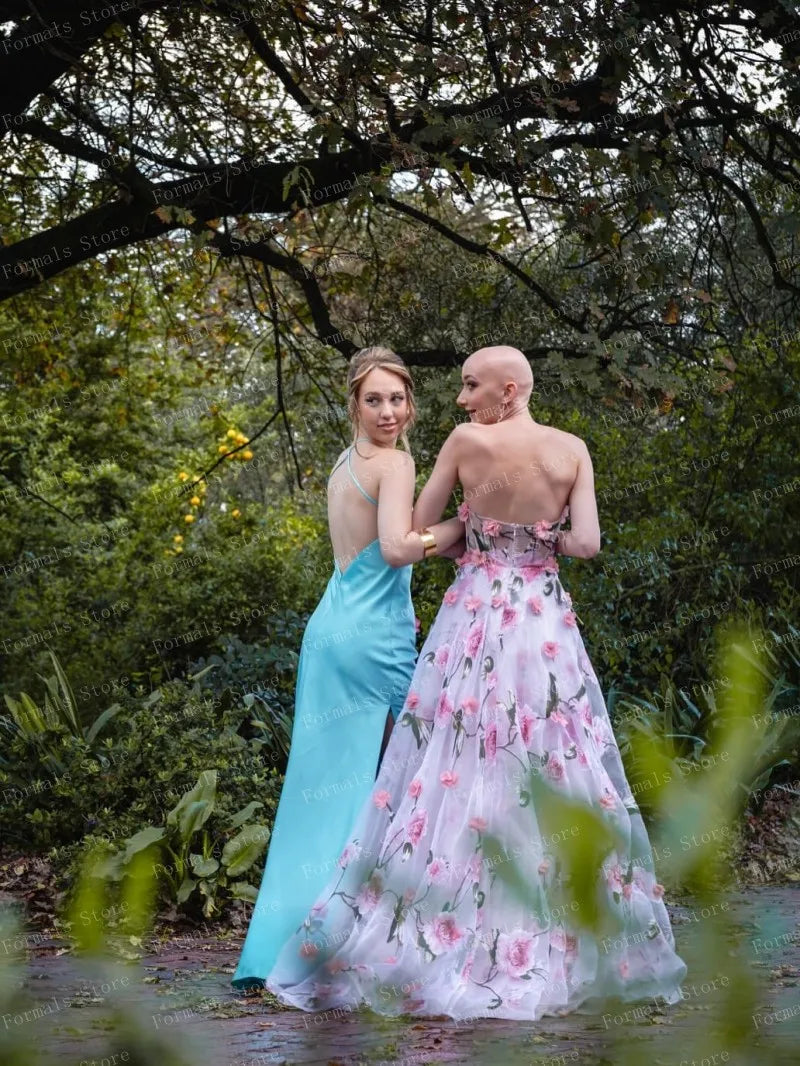 Ethereal Floral Print Gown With Pink Roses On Sheer Fabric Flowing Dress Strapless Design Highlighting Femininity And Grace