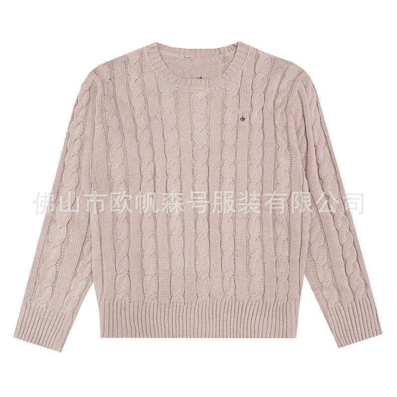 Classic Knitted round Neck Sweater Embroidered Basic Twist Autumn Winter Trendy Brand New LF Small Label Small Horse