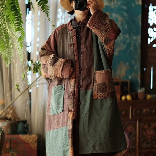 Johnature Women Winter Vintage Parkas Stand Long Sleeve Button Plus Cotton Winter Coats 2025 New Chinese Style Women Parkas