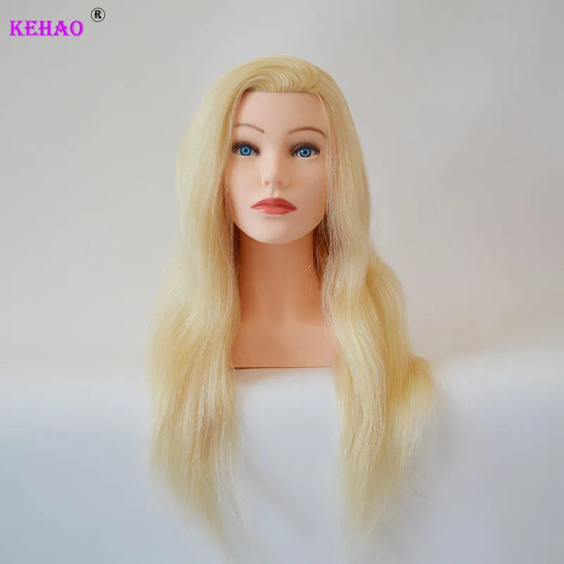 High Grade Mannequin Head  100%Real Natural Human Hair 24" Hairdressing Head Dummy Dolls Blonde Hair Training Head With Shoulder